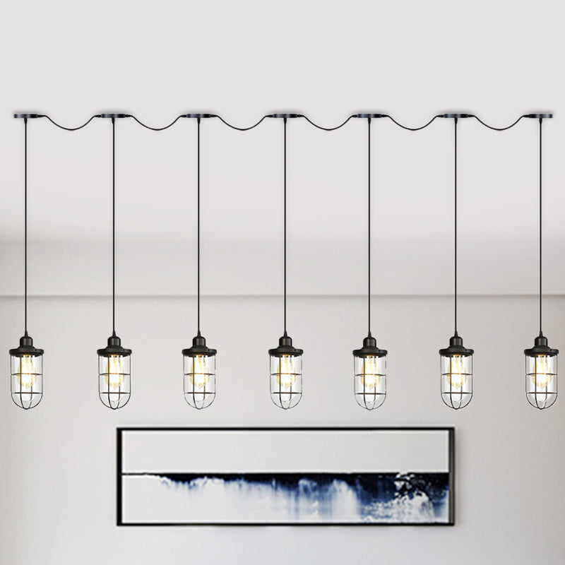 Black 3/5/7 Heads Multi Lightleier Farmhouse Clear Glass Gage Benil lampada in tandem