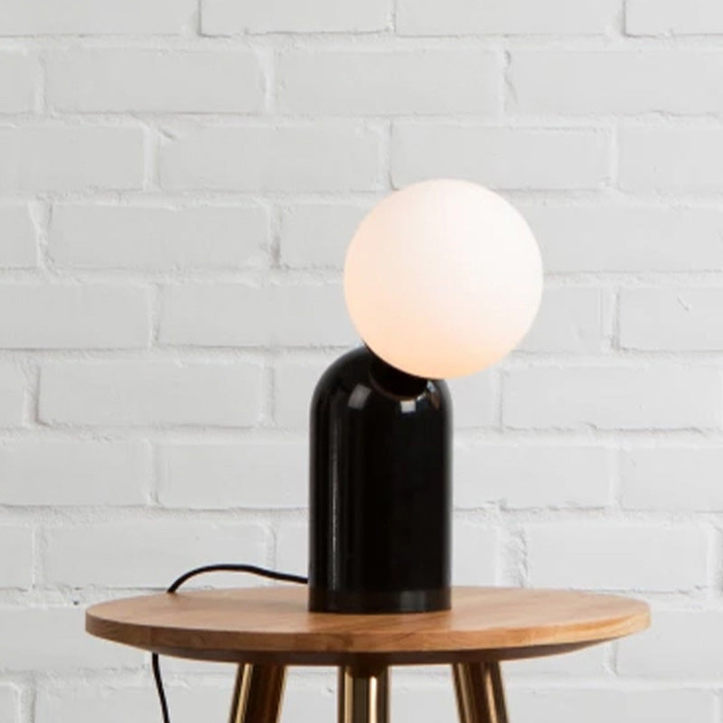 Black Semi Capsule Table Light Minimalist 1 Light Metal Desk Lamp with Orb Opal Glass Shade