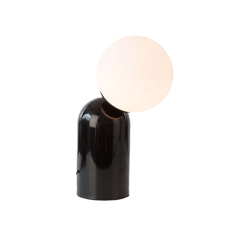 Black Semi Capsule Table Light Minimalist 1 Light Metal Desk Lamp with Orb Opal Glass Shade