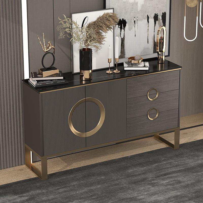 Glam Buffet Table Stone Sideboard Table with Drawers for Dining Room