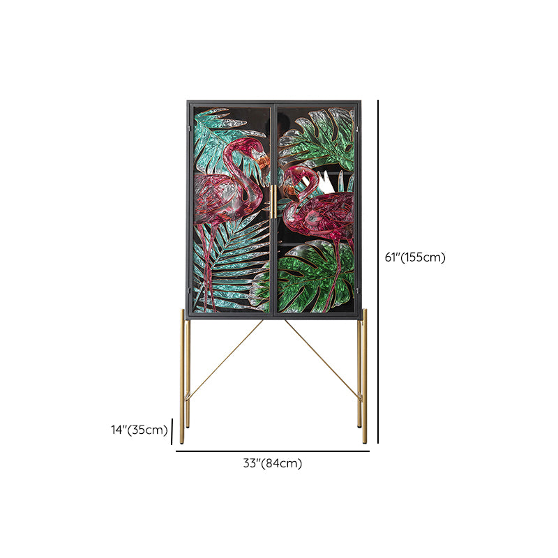 Traditional Display Stand Faux Wood Glass Doors Storage Cabinet for Dining Room