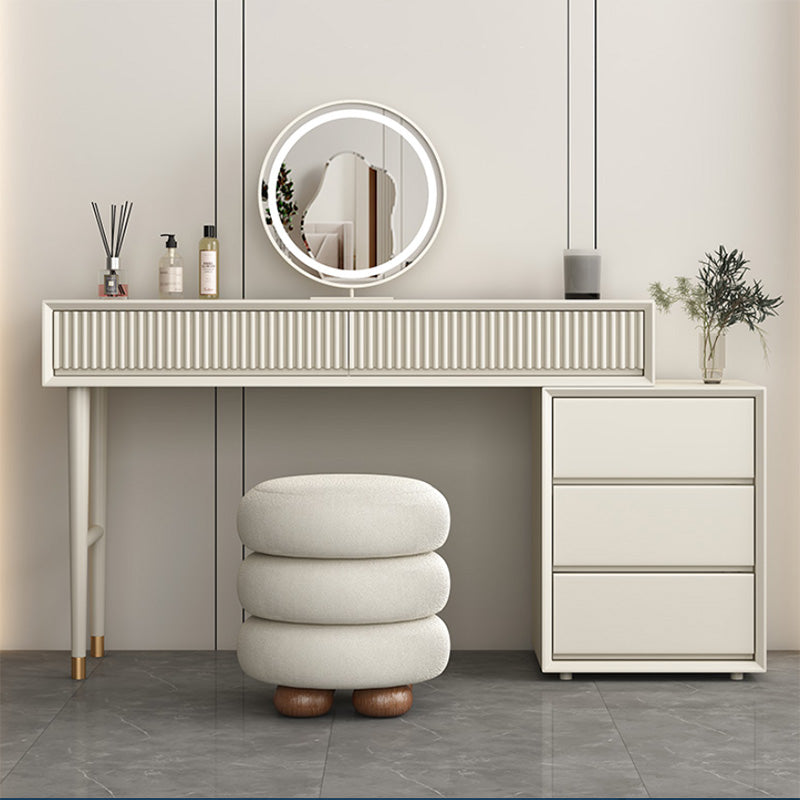 Contemporary White Solid Wood With Drawer Lighted Mirror Make-up Vanity