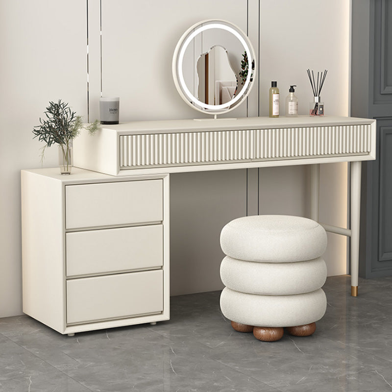 Contemporary White Solid Wood With Drawer Lighted Mirror Make-up Vanity