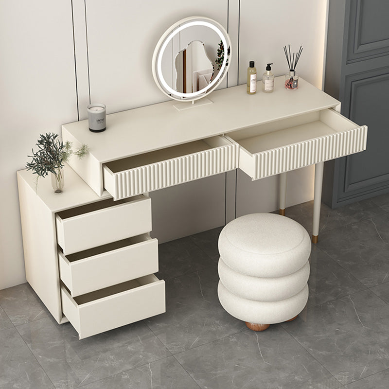 Contemporary White Solid Wood With Drawer Lighted Mirror Make-up Vanity