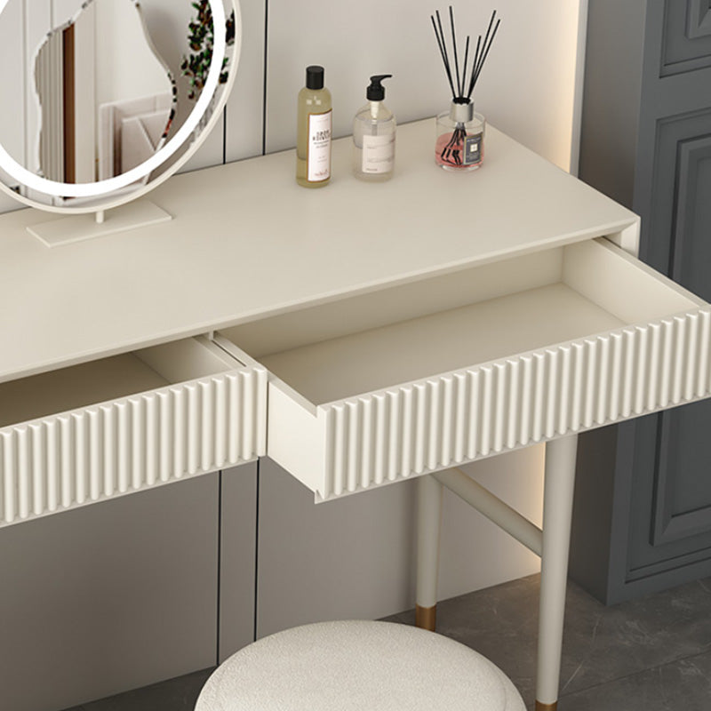 Contemporary White Solid Wood With Drawer Lighted Mirror Make-up Vanity