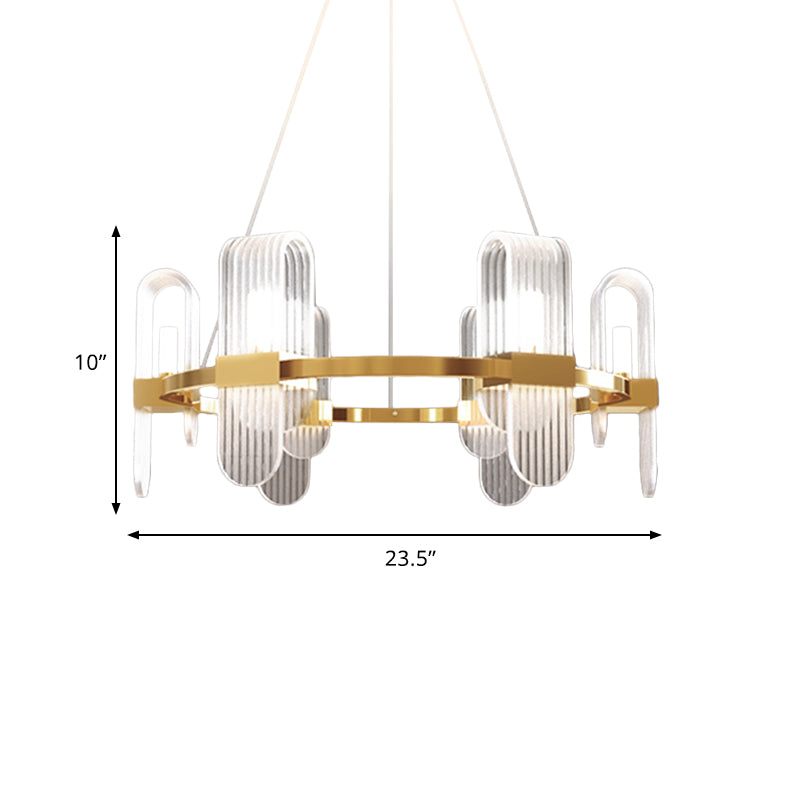 Bend Rectangle Panel Chandelier Lighting Modernist Acrylic 6-Light Gold LED Ceiling Pendant Lamp