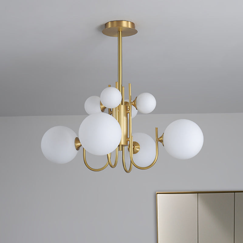 Sphère de verre blanc givré Designer léger du pendentif 8 têtes suspendues lustre en laiton