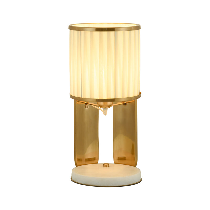 Fabric Barrel Nightstand Light Modernism Single Head Gold Night Lamp for Bedside with Marble Base