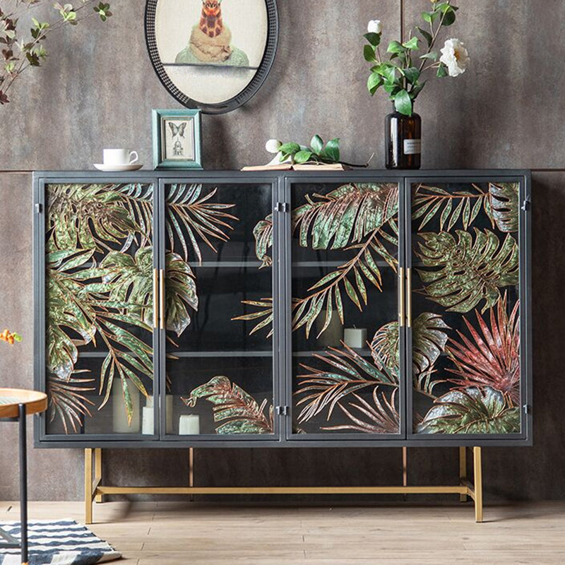 Glass Paned Industrial Cabinet Distressed Metal Accent Cabinet