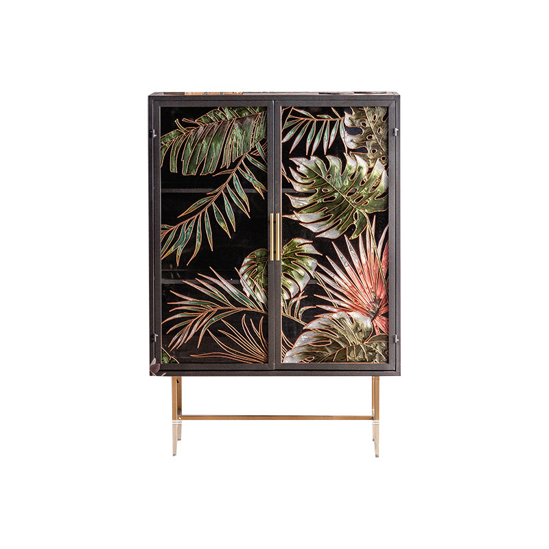 Glass Paned Industrial Cabinet Distressed Metal Accent Cabinet