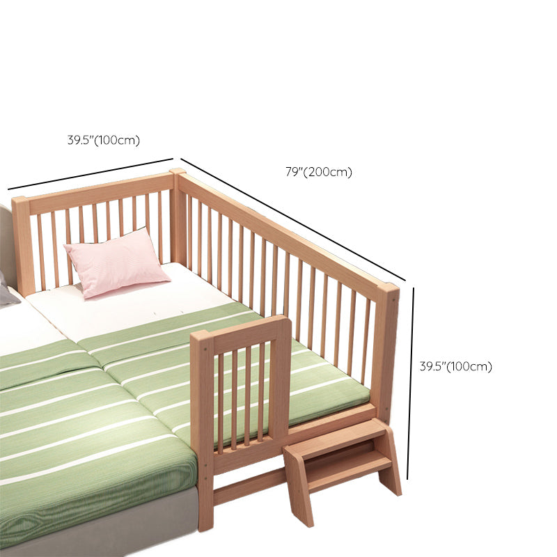 Solid Wood Washed Natural Nursery Bed Scandinavian with Guardrail