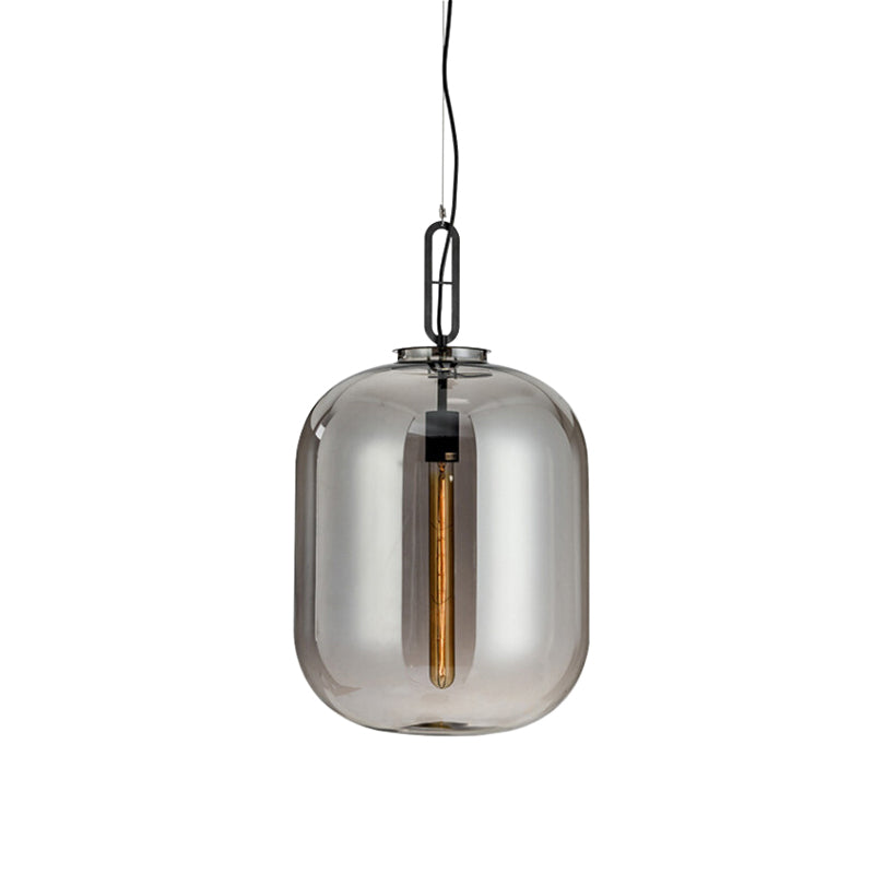 Industrial Oblong Ceiling Light 1 Head 10"/14" Wide Smoke Gray/Cognac Glass Suspension Pendant Lamp