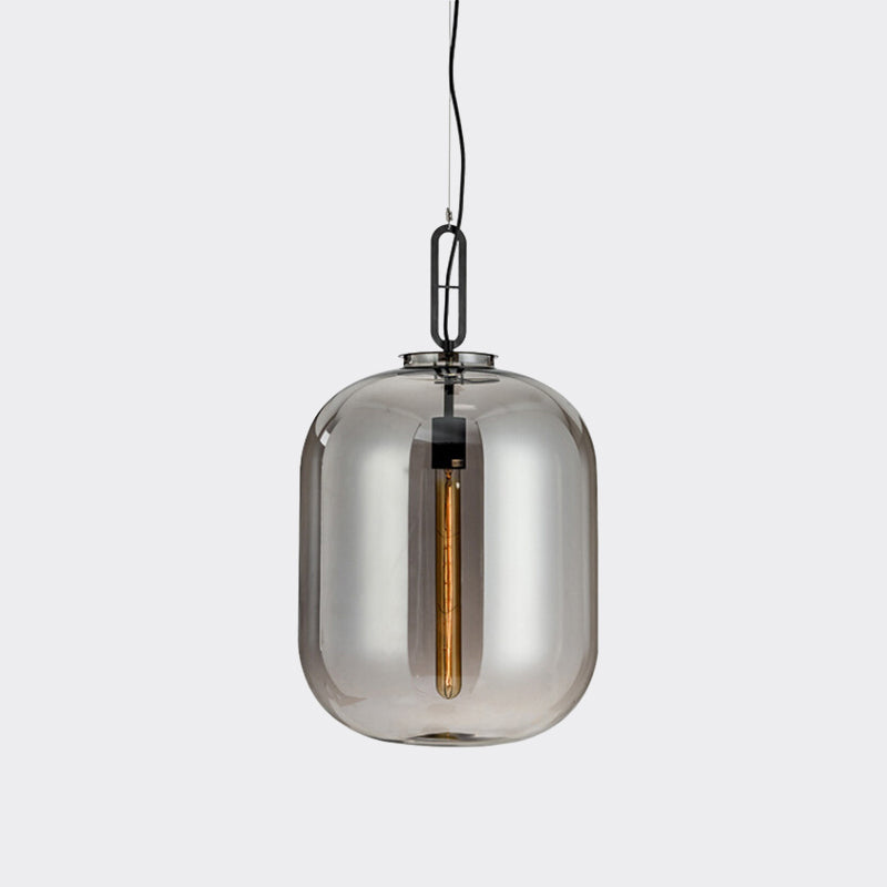 Industrial Oblong Ceiling Light 1 Head 10"/14" Wide Smoke Gray/Cognac Glass Suspension Pendant Lamp