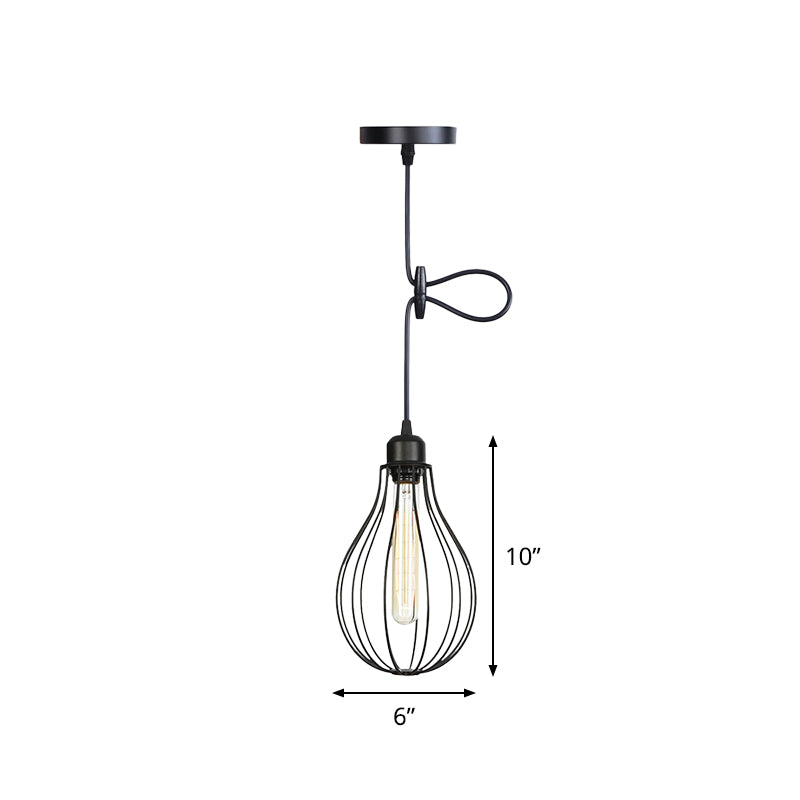 Iron Jar Mesh Pendant Ceiling Light Antiqued 1 Head Restaurant Hanging Lamp Kit in Black