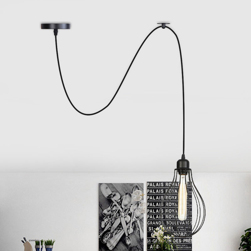 Iron Bot Mesh Pendant Plafond Light Antiquised 1 Head Restaurant Hanging Lamp Kit en noir