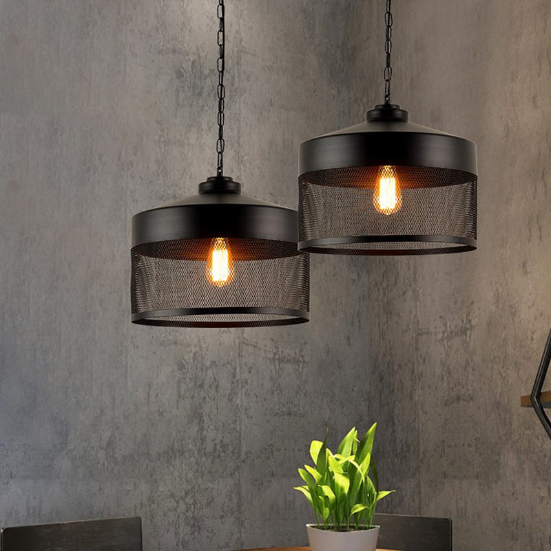 Pear Cage Iron Ceiling Light Farmhouse 1-Bulb Restaurant Mini Suspension Lamp in Black