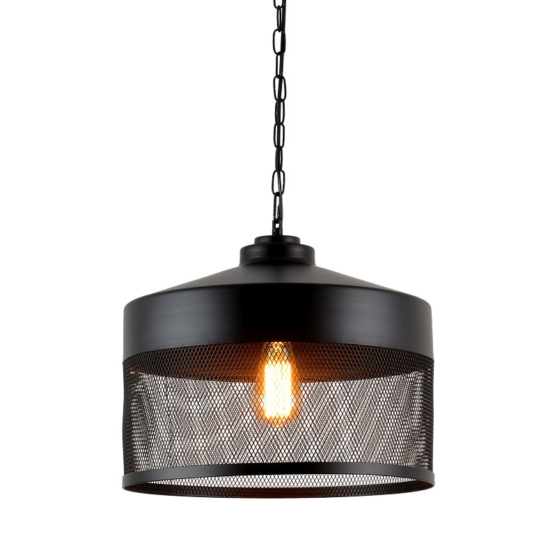 Pear Cage Iron Ceiling Light Farmhouse 1-Bulb Restaurant Mini Suspension Lamp in Black