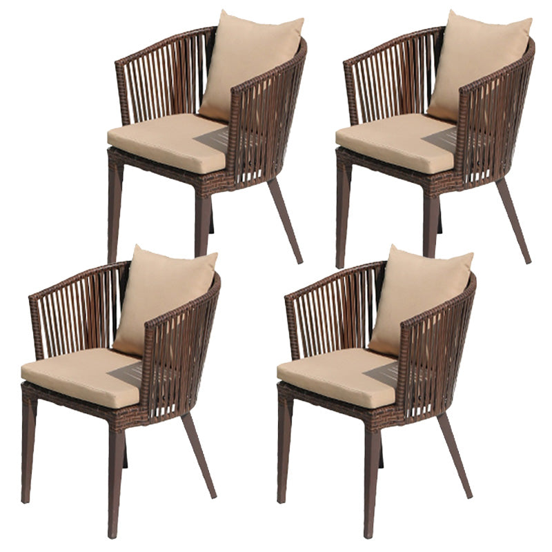 Tropical Rattan Patio Dining Chair Removable Cushion Outdoors Dining Chairs