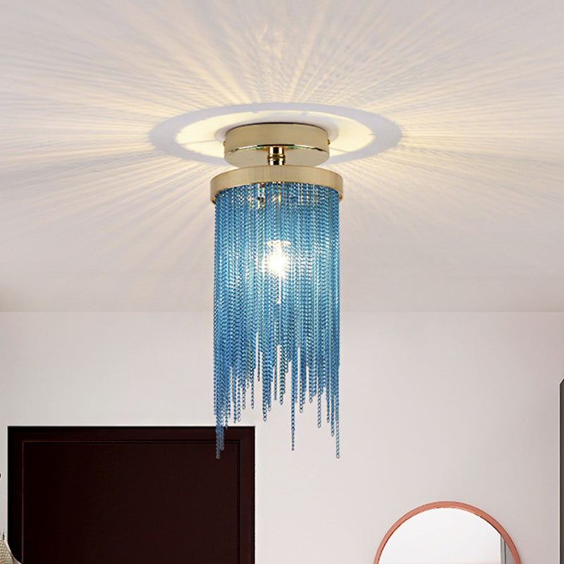 Cascading Fringe Small Flushmount Modern Aluminum 1-Light Green/Gold/Blue Semi Flush Ceiling Light