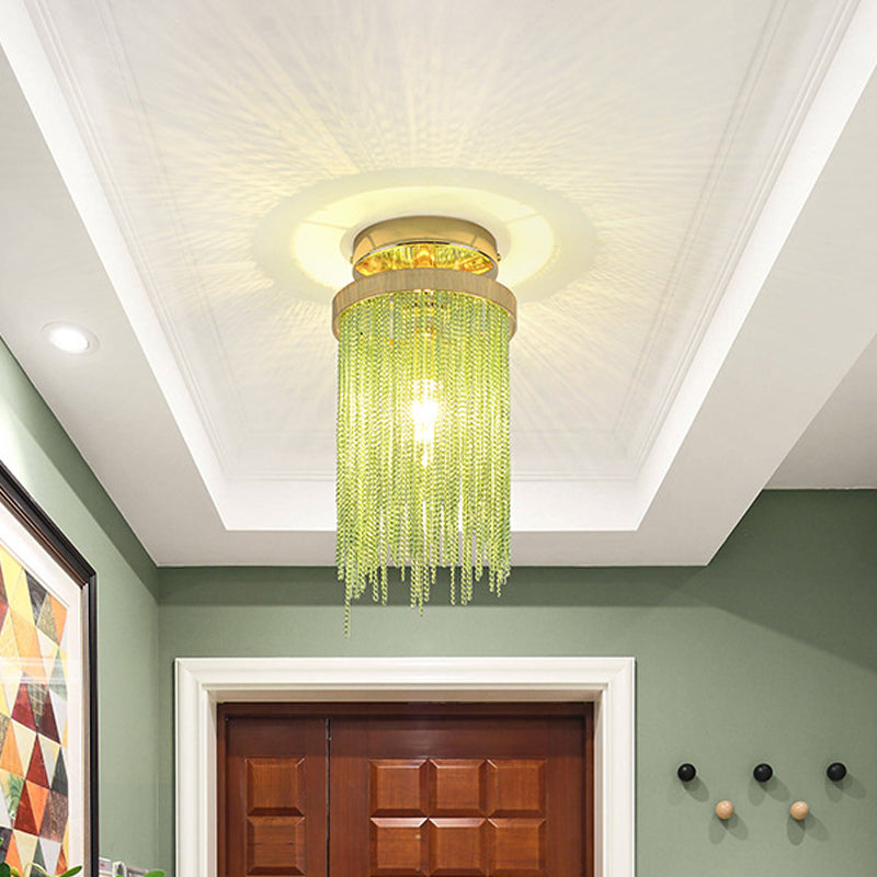 Cascading Fringe Small Flushmount Modern Aluminum 1-Light Green/Gold/Blue Semi Flush Ceiling Light