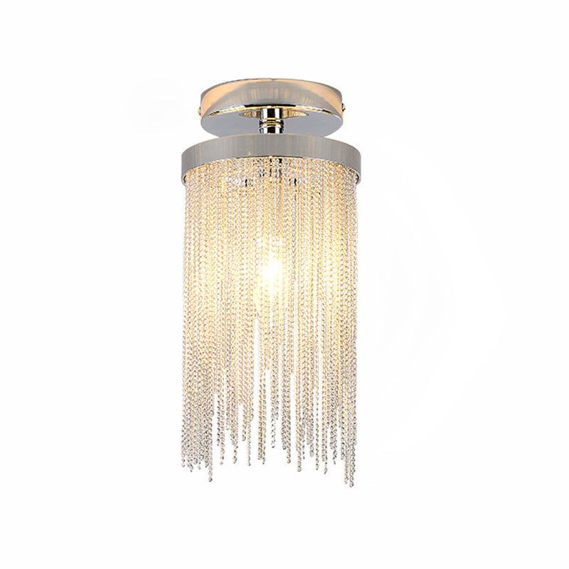 Cascading Fringe Small Flushmount Modern Aluminum 1-Light Green/Gold/Blue Semi Flush Ceiling Light