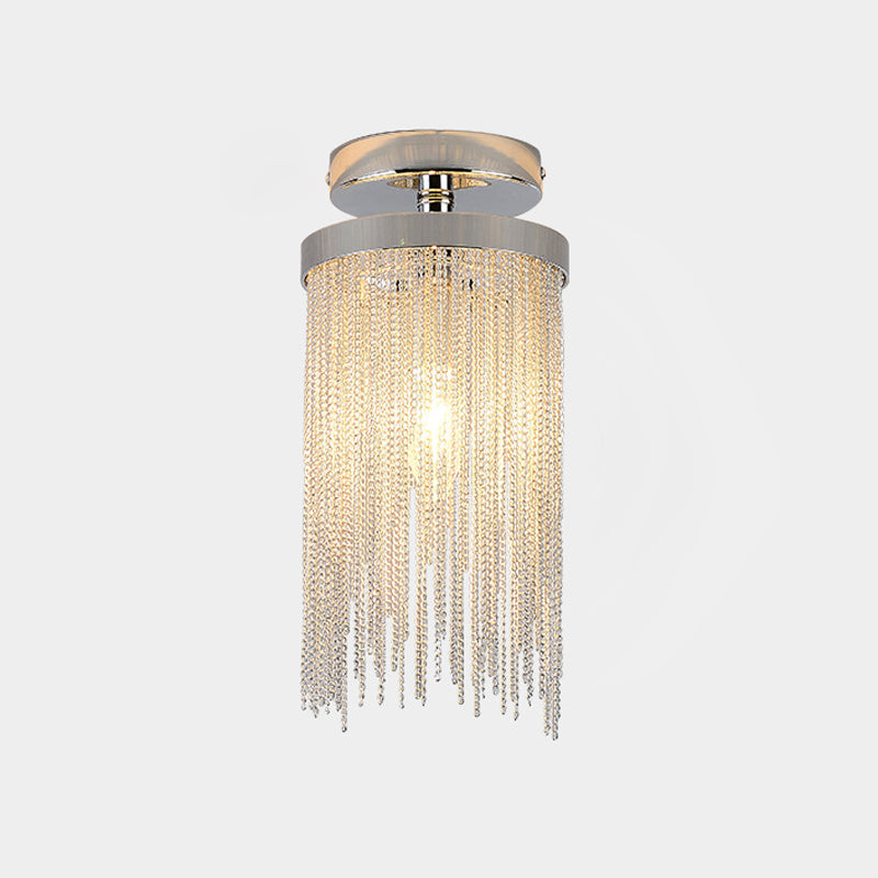 Cascading Fringe Small Flushmount Modern Aluminum 1-Light Green/Gold/Blue Semi Flush Ceiling Light