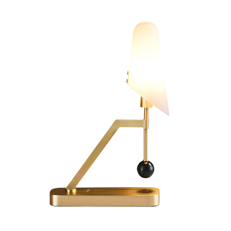 Postmodern 1 Bulb Table Lamp Brass Half-Trapezoid Nightstand Light with Cream Glass Shade