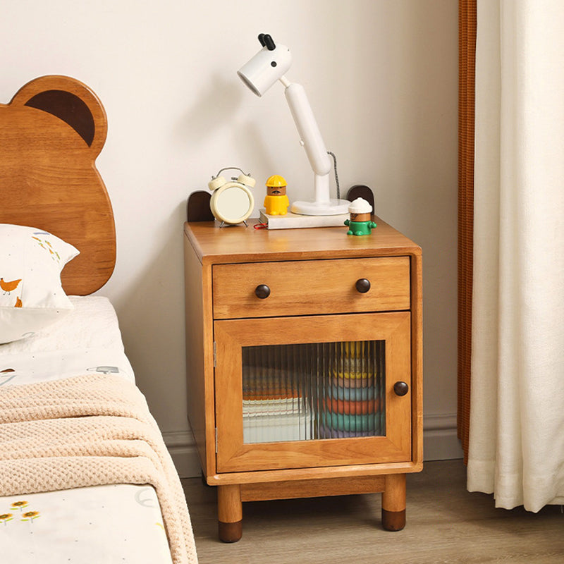 Rubberwood No Distressing Contemporary Kids Bedside Table with Cabinet and Drawer