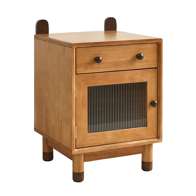 Rubberwood No Distressing Contemporary Kids Bedside Table with Cabinet and Drawer