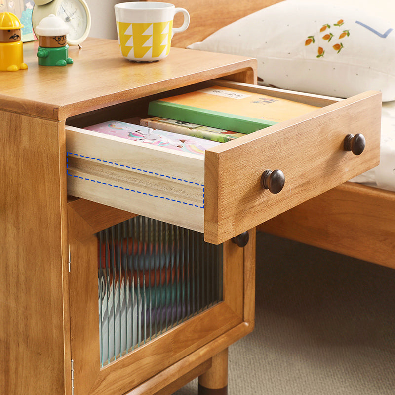 Rubberwood No Distressing Contemporary Kids Bedside Table with Cabinet and Drawer