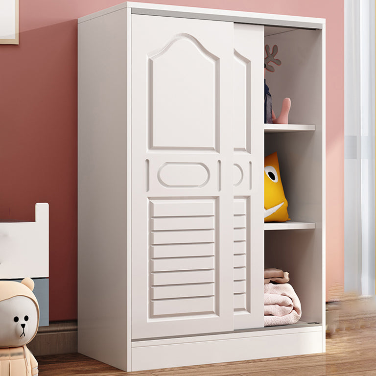 Manufactured Wood Kids Closet Contemporary White Armoire Cabinet with 1 Sliding Door