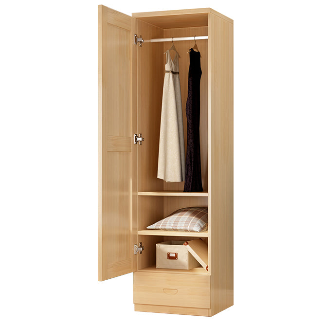 Solid Wood Kid's Wardrobe Country Light Wood Armoire Closet with Garment Rod