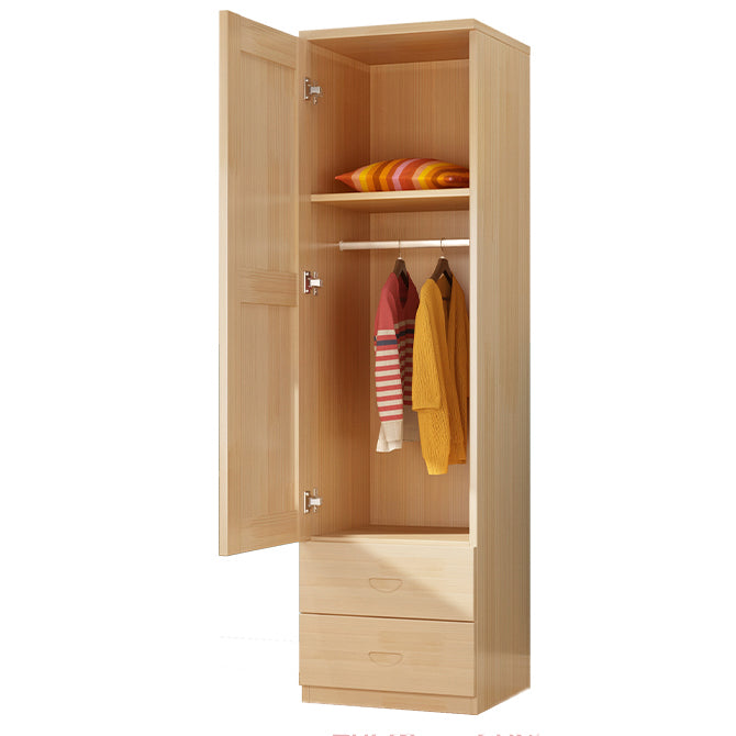 Solid Wood Kid's Wardrobe Country Light Wood Armoire Closet with Garment Rod