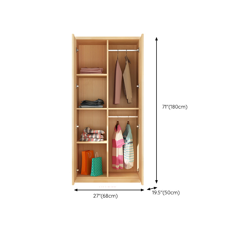 Solid Wood Kid's Wardrobe Country Light Wood Armoire Closet with Garment Rod