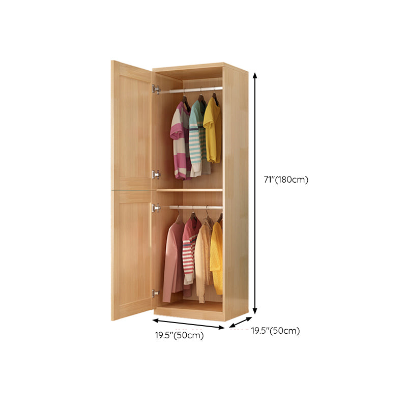 Solid Wood Kid's Wardrobe Country Light Wood Armoire Closet with Garment Rod