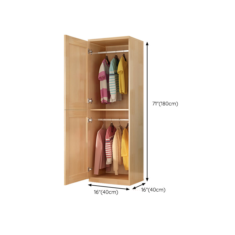 Solid Wood Kid's Wardrobe Country Light Wood Armoire Closet with Garment Rod