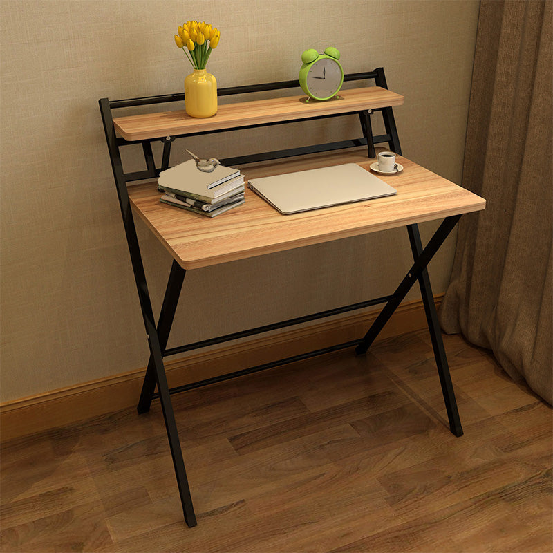 Study Desk with Storage Shelves Wood Foldable Home Writing Desk