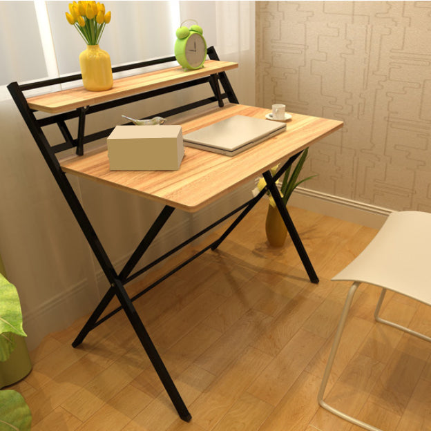 Study Desk with Storage Shelves Wood Foldable Home Writing Desk