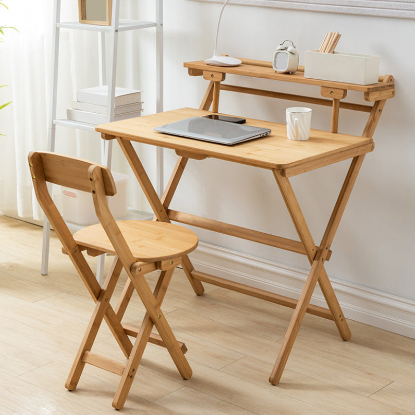 Student Desk with Storage Shelves Bamboo Foldable Home Desk and Chair