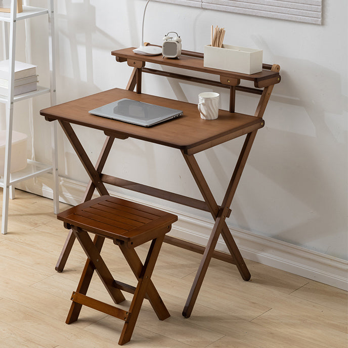 Student Desk with Storage Shelves Bamboo Foldable Home Desk and Chair