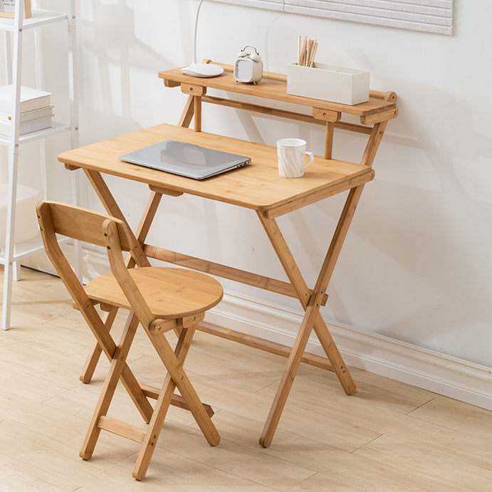 Student Desk with Storage Shelves Bamboo Foldable Home Desk and Chair