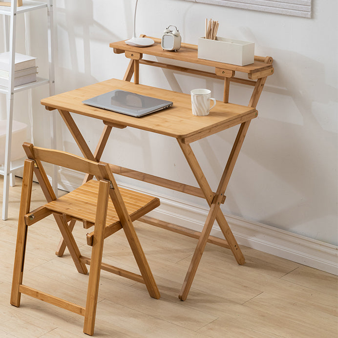 Student Desk with Storage Shelves Bamboo Foldable Home Desk and Chair