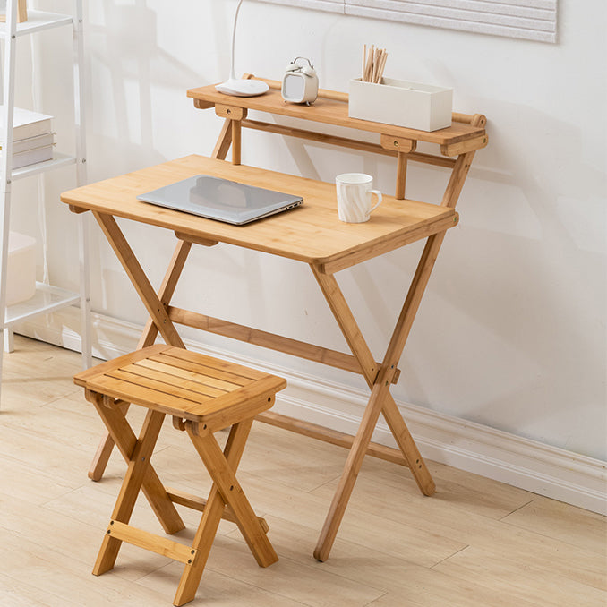 Student Desk with Storage Shelves Bamboo Foldable Home Desk and Chair