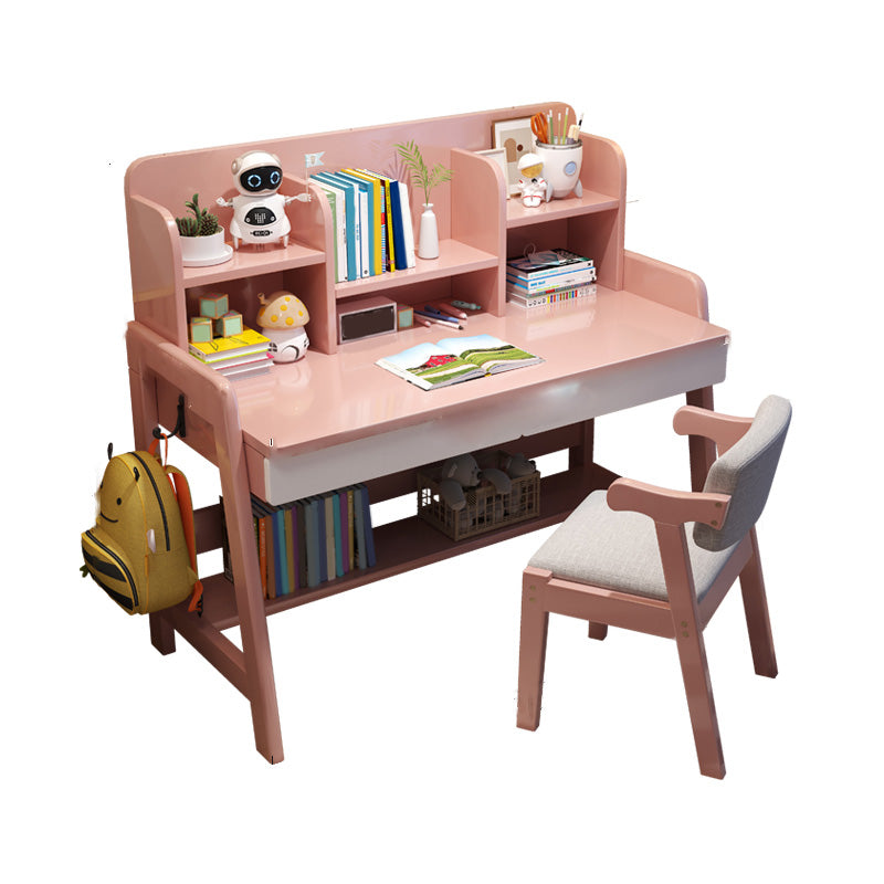 Adjustable Kids Desks & Chair Set with Hutch Solid Wood 43.3" H Child Desks Writing Desks