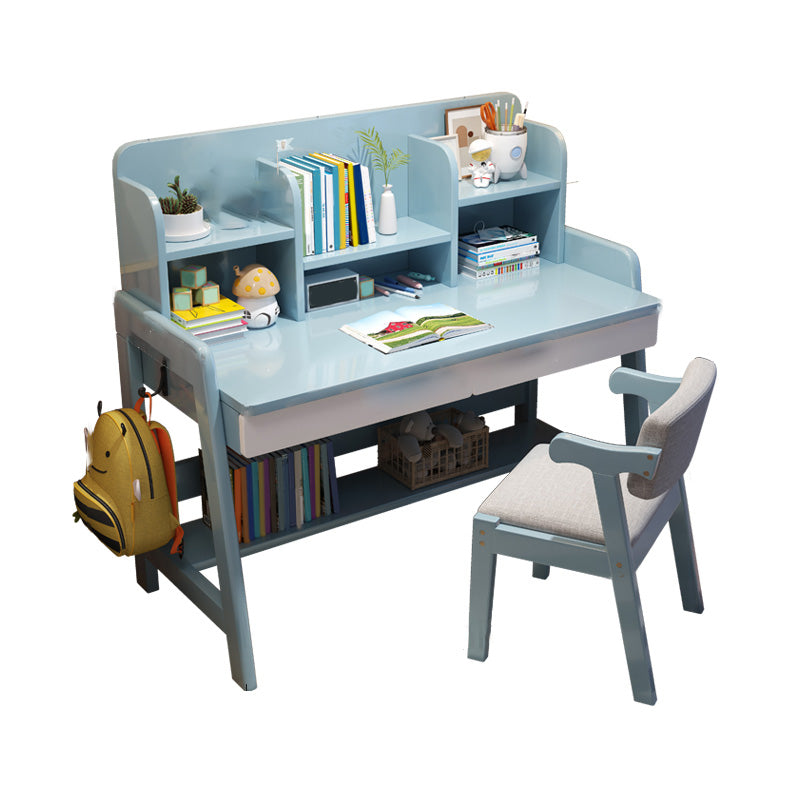 Adjustable Kids Desks & Chair Set with Hutch Solid Wood 43.3" H Child Desks Writing Desks