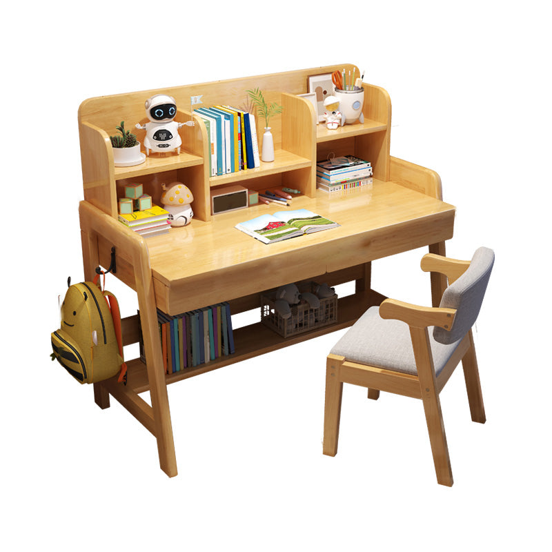 Adjustable Kids Desks & Chair Set with Hutch Solid Wood 43.3" H Child Desks Writing Desks