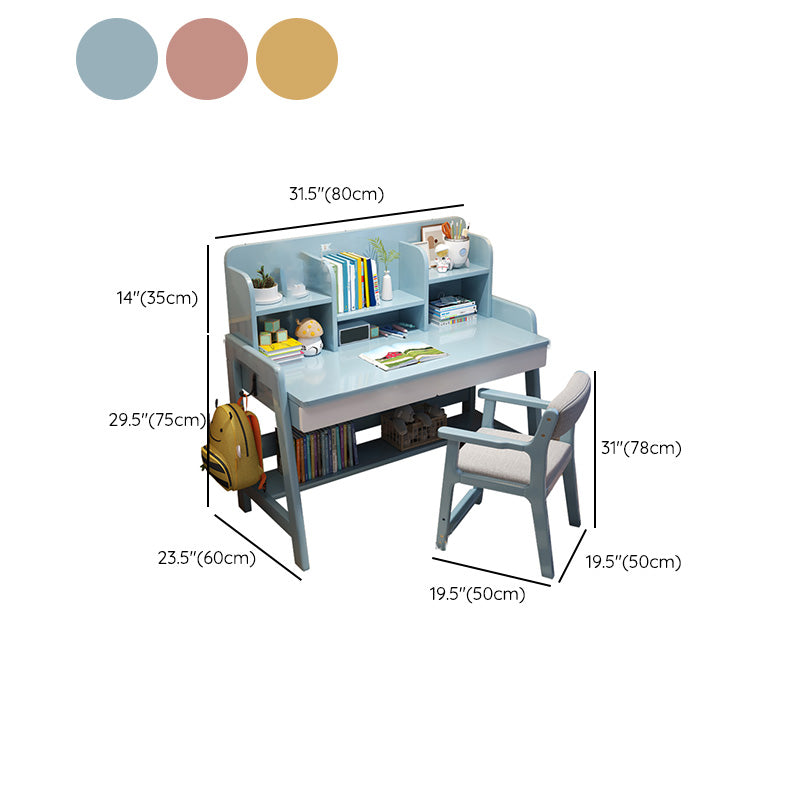 Adjustable Kids Desks & Chair Set with Hutch Solid Wood 43.3" H Child Desks Writing Desks