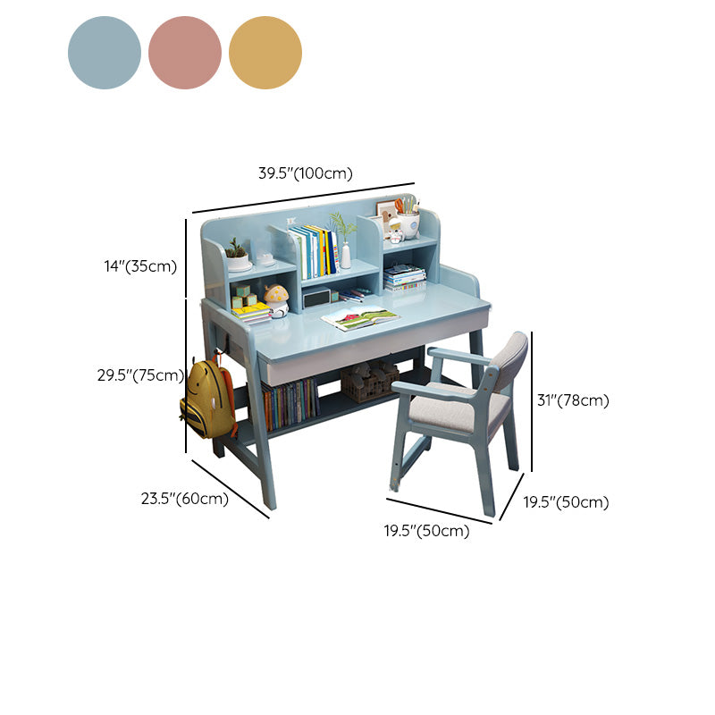 Adjustable Kids Desks & Chair Set with Hutch Solid Wood 43.3" H Child Desks Writing Desks