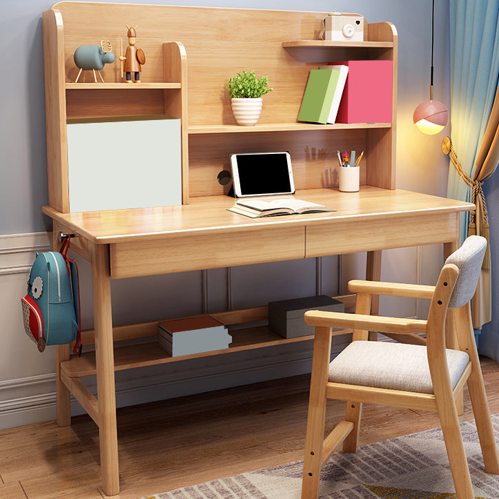 Solid Wood Study Desk Home Table with Storage 2 Drawers and Shelves