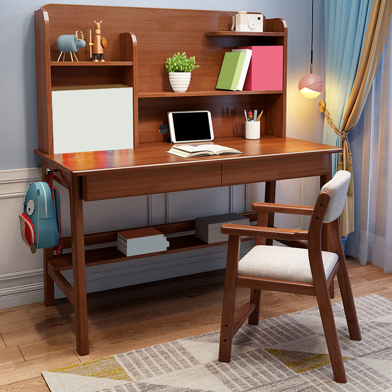 Solid Wood Study Desk Home Table with Storage 2 Drawers and Shelves